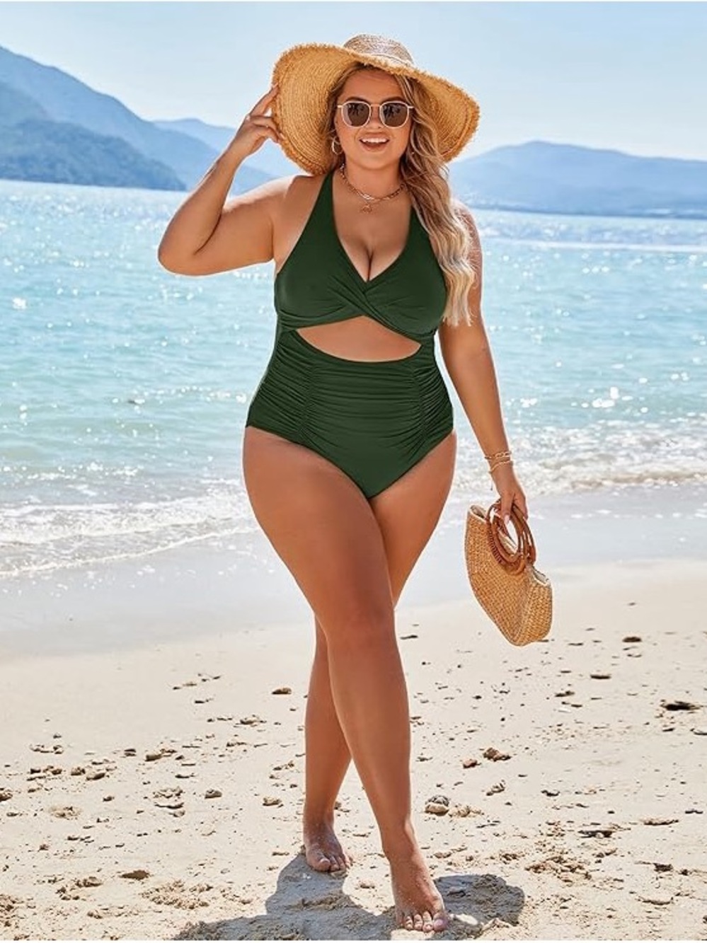Blooming Jelly Cutout 1-Piece Swimsuit - Olive Green with tummy control XXL NWT